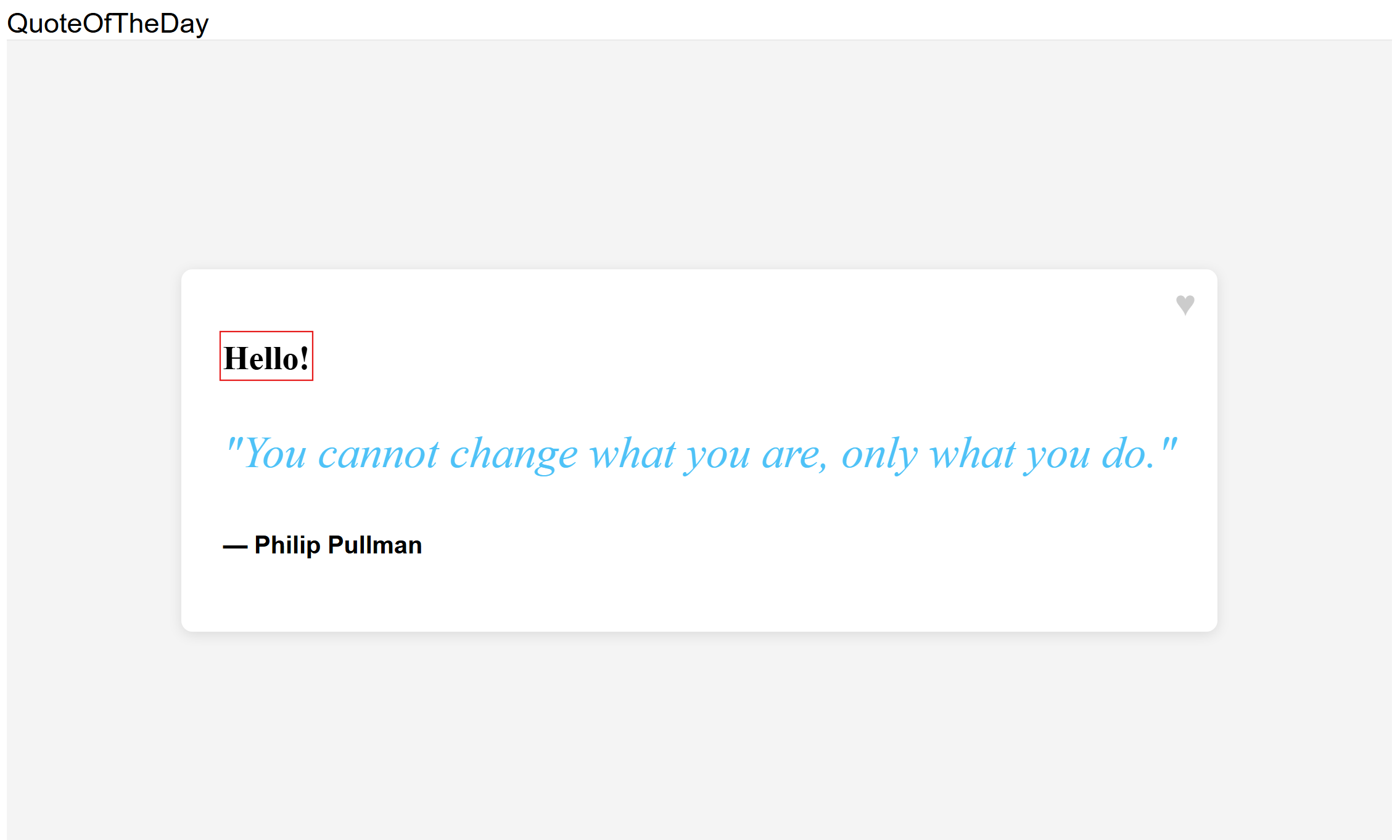 “每日名言”应用程序的屏幕截图，其中显示了简单的用户问候消息。