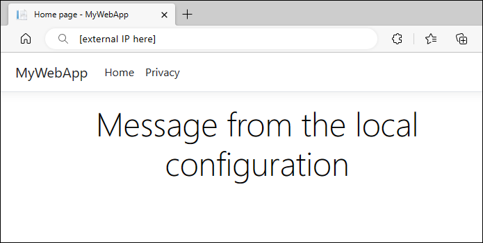 显示应用的网页的浏览器的屏幕截图。该页包含来自本地配置的消息的文本。
