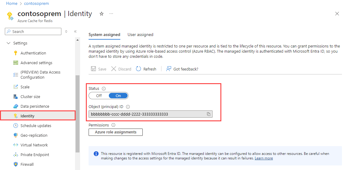 显示“资源”菜单中的“标识”的屏幕截图。