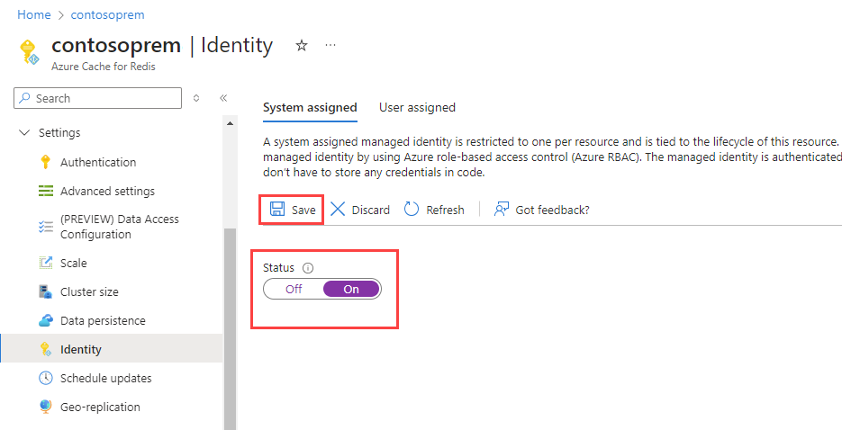 显示已选择“系统分配”且状态为“打开”的屏幕截图。