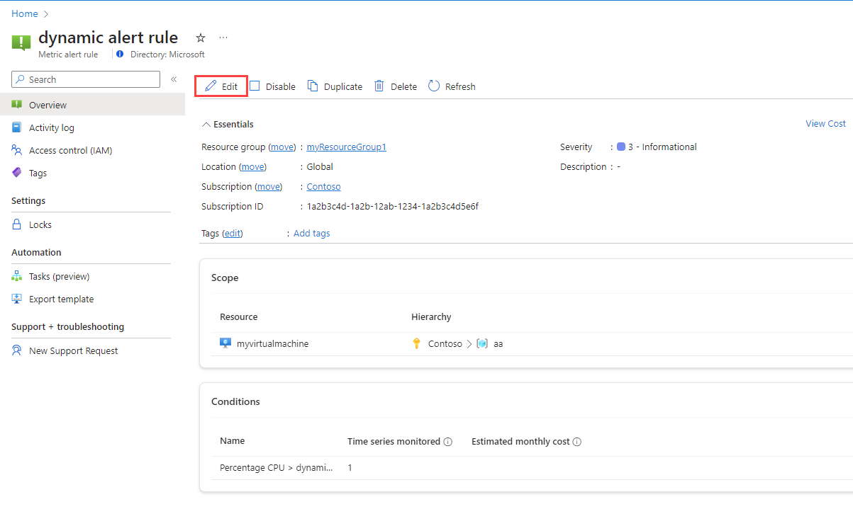 显示编辑现有警报规则的步骤的屏幕截图。