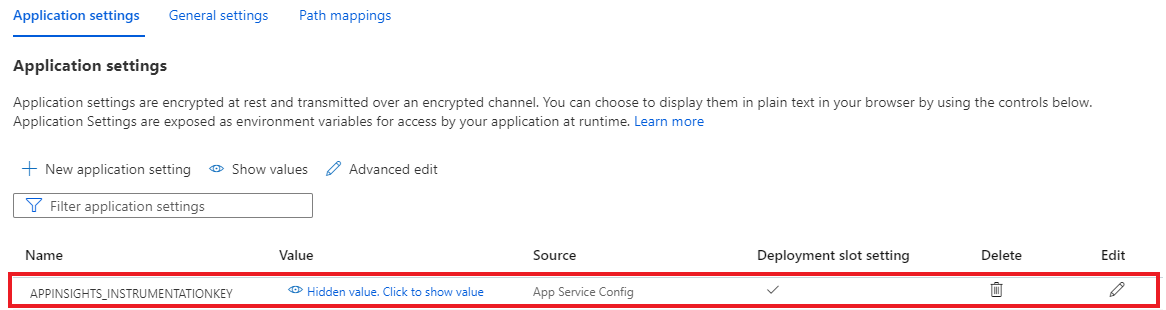 显示的保存 Application Insights 密钥设置的屏幕截图。