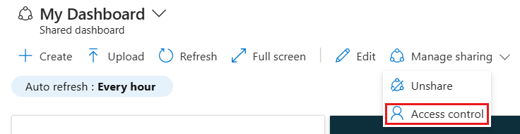 显示 Azure 门户仪表板的访问控制选项的屏幕截图。
