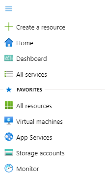 屏幕截图显示 Azure 门户菜单。