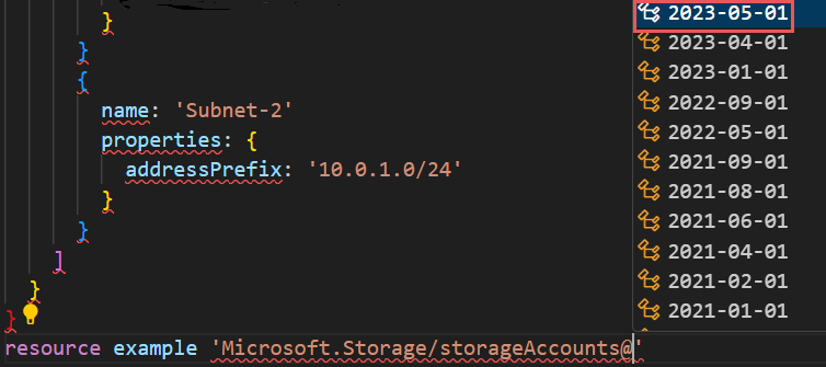 屏幕截图显示如何选择资源类型的 API 版本。