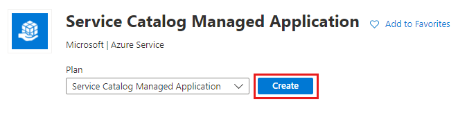 服务目录托管应用程序的搜索结果的屏幕截图,其中突出显示了“创建”按钮。