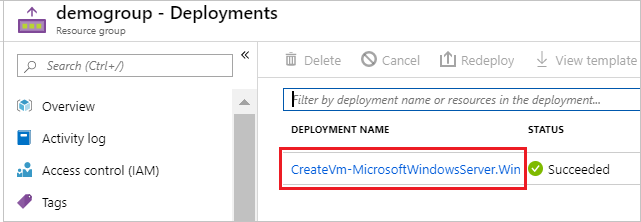 资源部署的突出显示链接的屏幕截图。