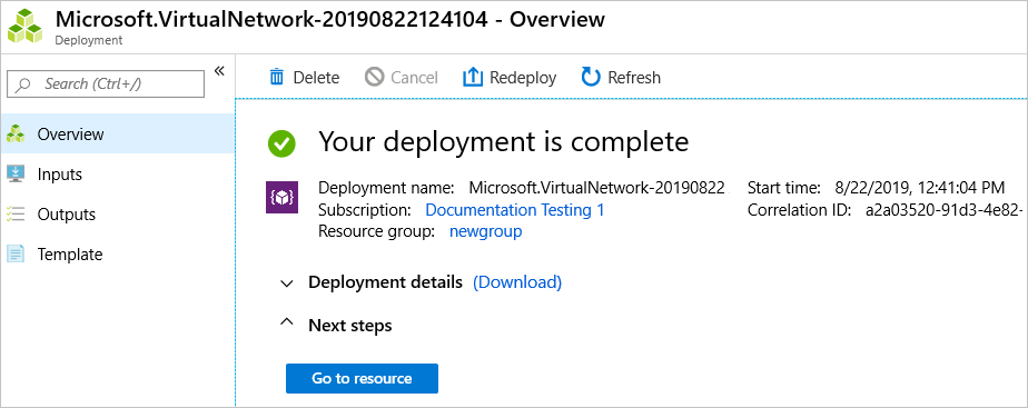 Azure portal 上的屏幕截图显示了部署历史记录。