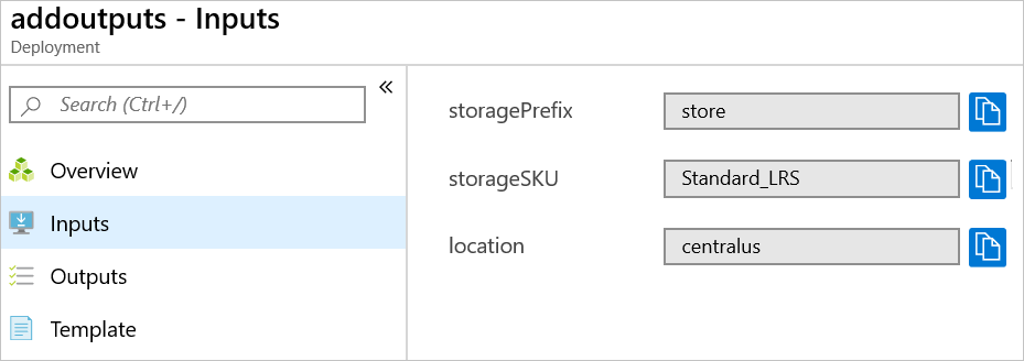 Azure 门户的屏幕截图，其中显示了部署输入。