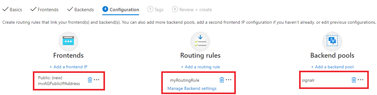 查看并创建应用程序网关实例的屏幕截图。