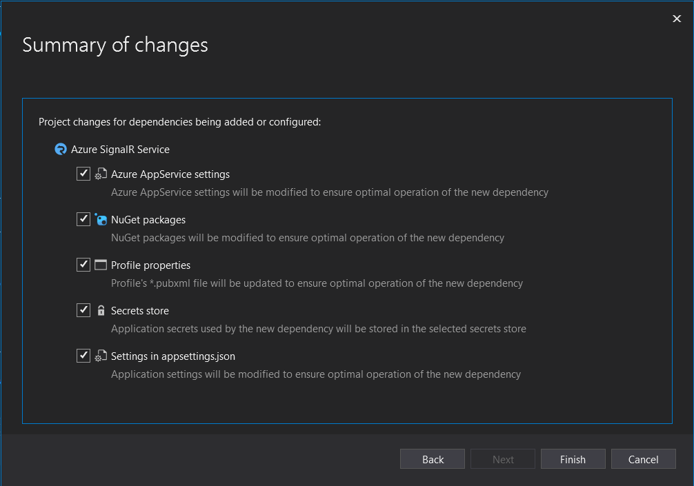 在“更改摘要”上,复选框用于选中所有依赖项。