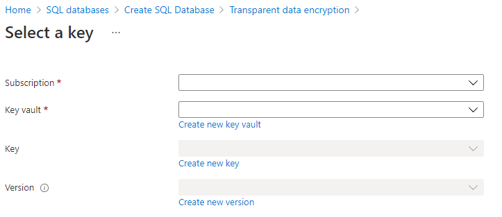 用于 TDE 的密钥选定的屏幕截图。