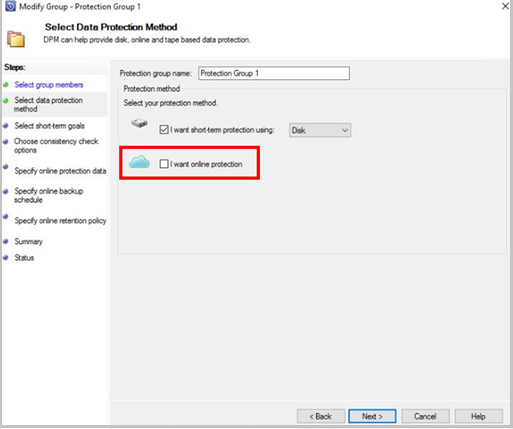 显示选择数据保护方法的屏幕截图。