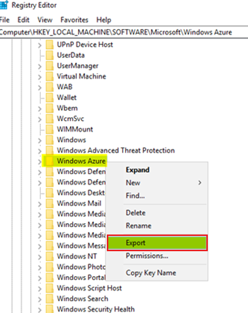 截图显示了要导出的注册表项。
