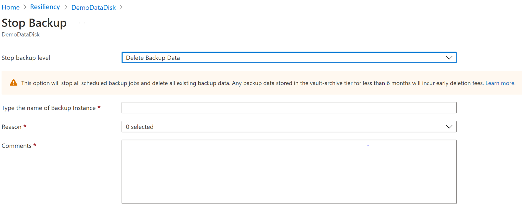 用于确认停止磁盘备份的截图。