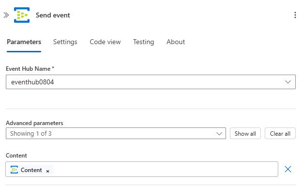屏幕截图显示了事件中心作，其中高级参数内容已添加到作。