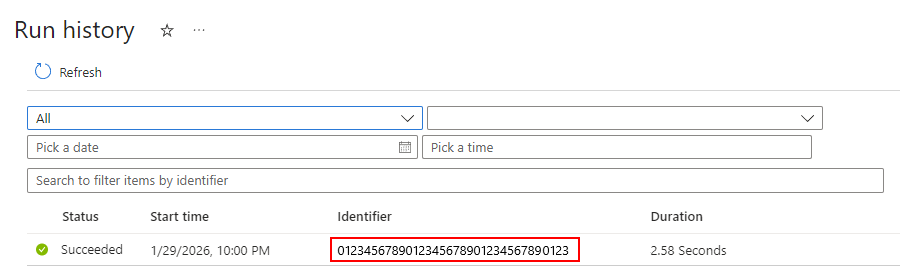 屏幕截图显示了消耗工作流的运行历史记录列表。