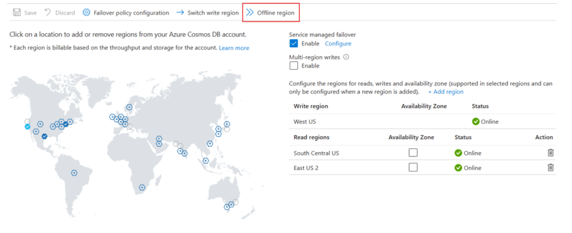 显示脱机区域门户菜单的屏幕截图。