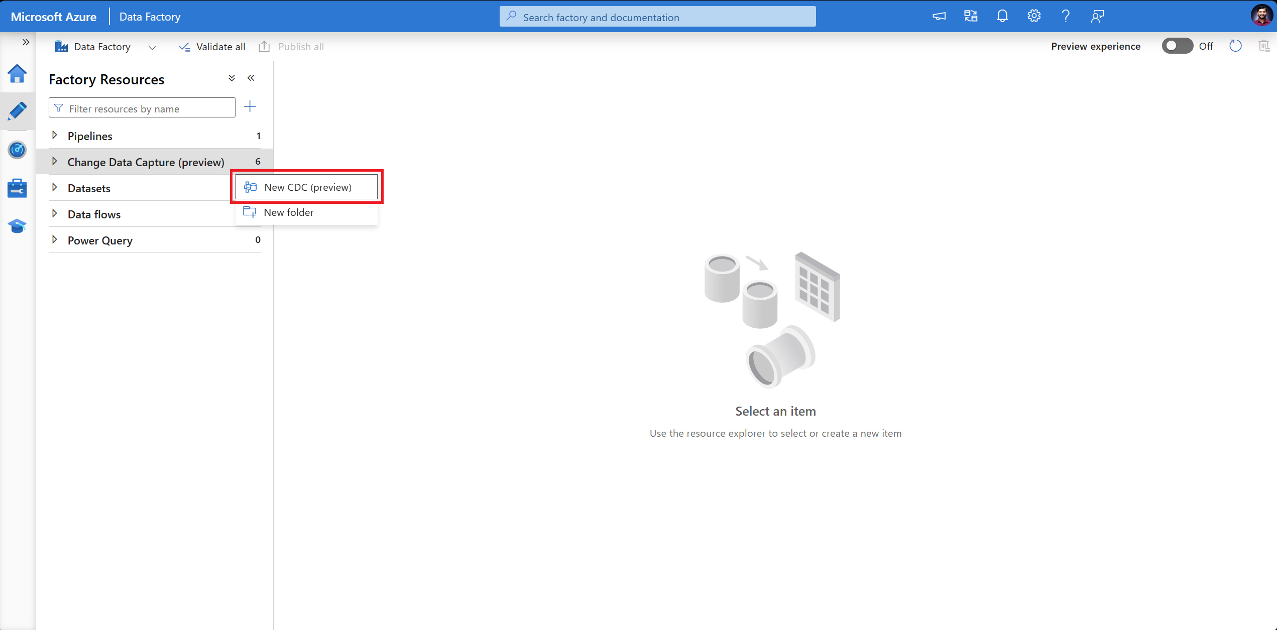 屏幕截图显示变更数据捕获操作列表。