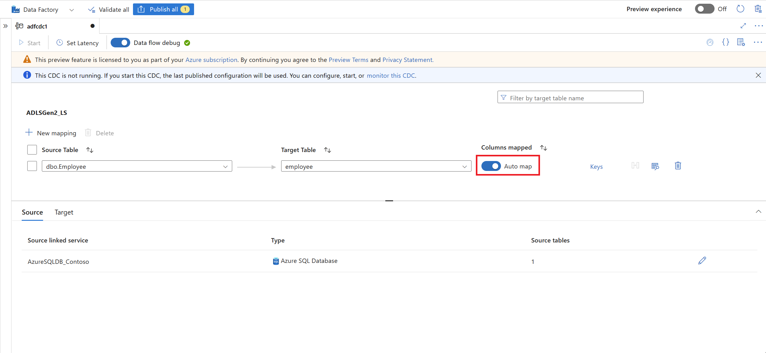 屏幕截图显示用于打开自动映射的开关。