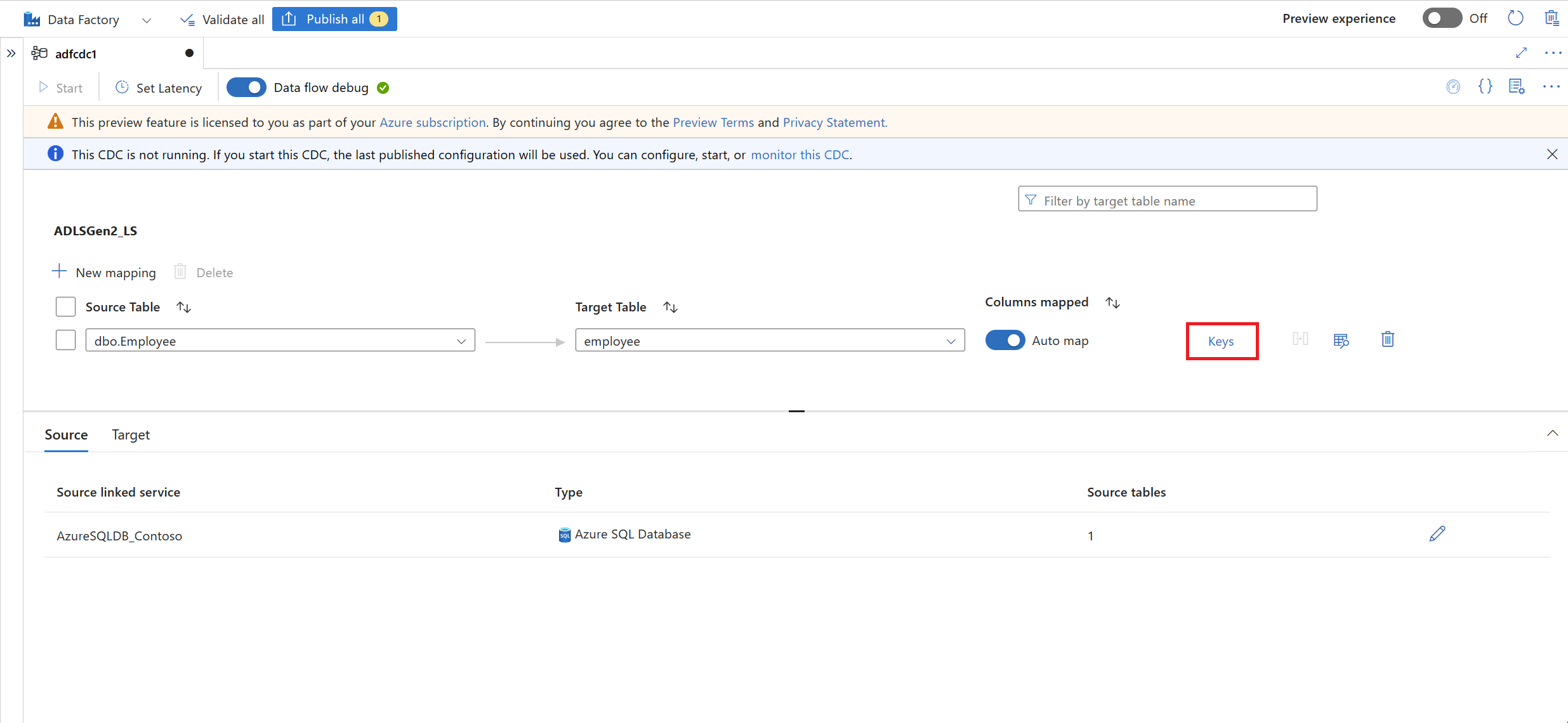 屏幕截图显示启用键列选择的链接。