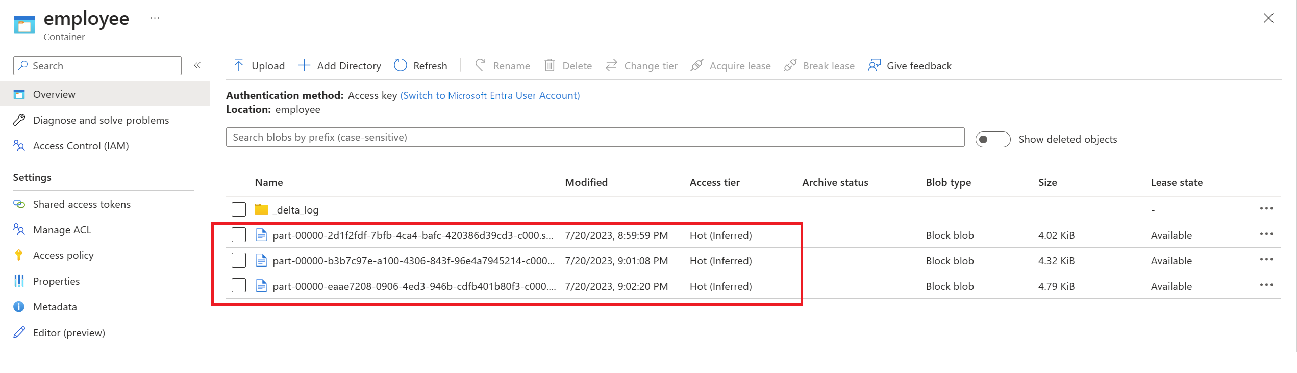 屏幕截图显示目标 Delta 文件夹。