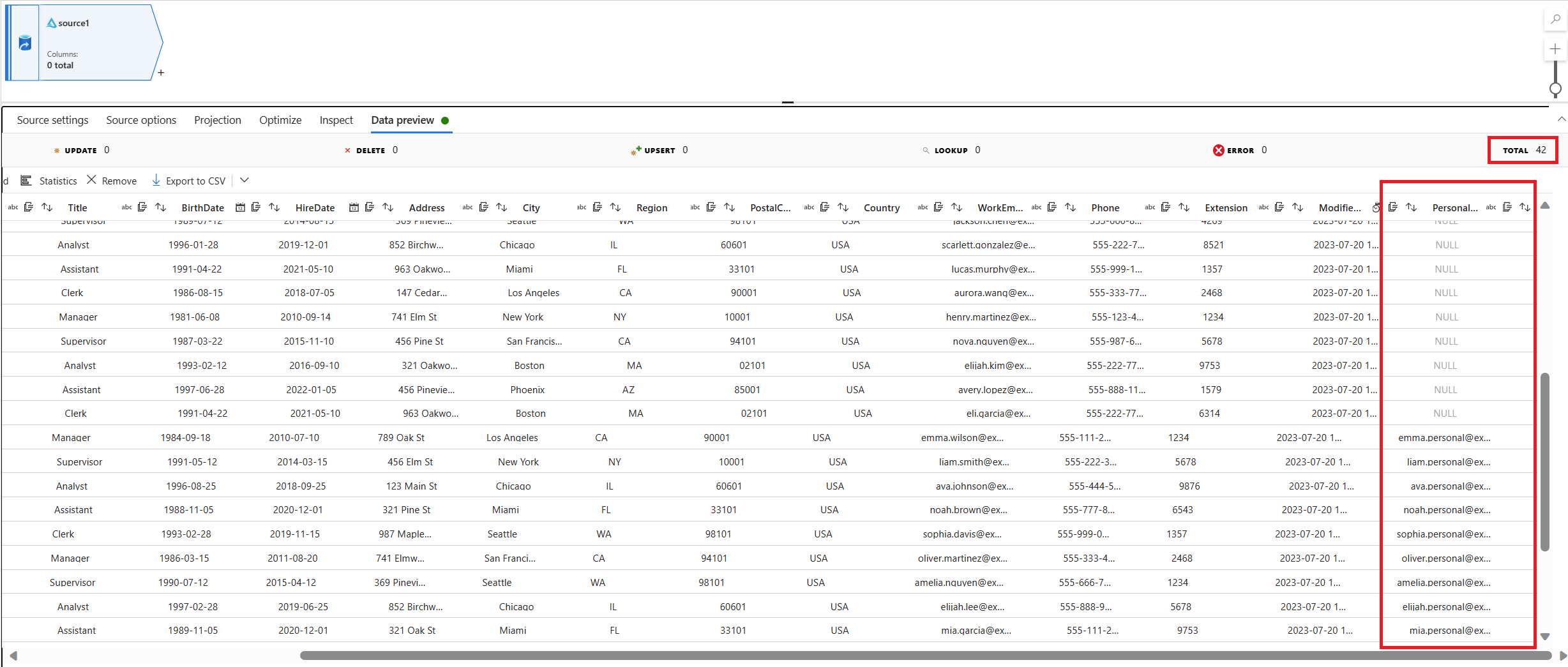 屏幕截图显示存在架构更改的 Delta 文件。