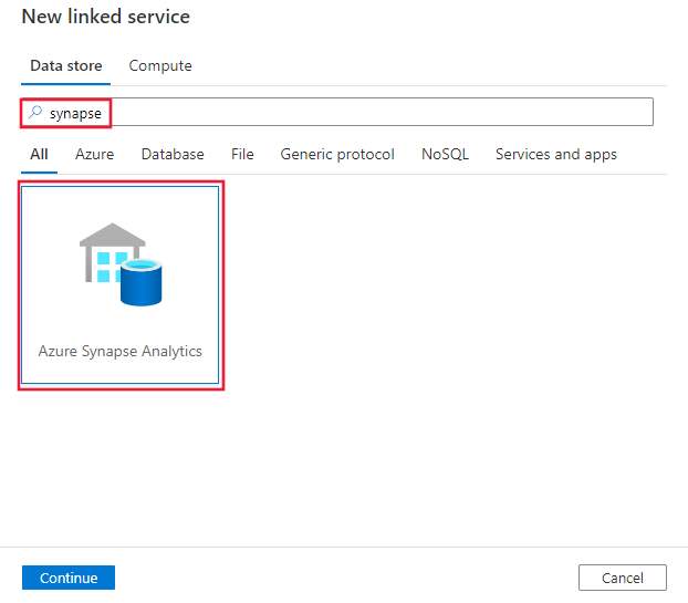 Azure Synapse Analytics connector 的截图。