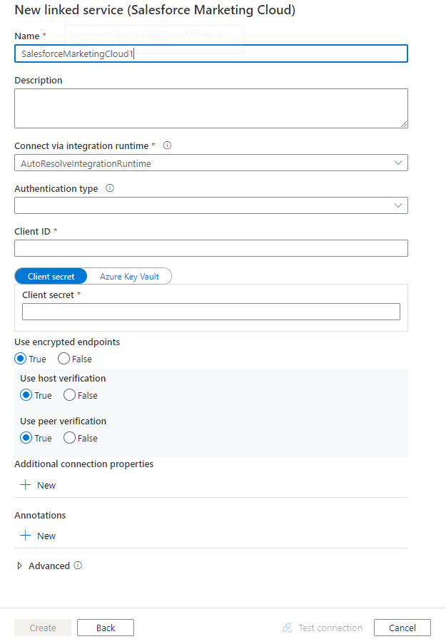 配置 Salesforce Marketing Cloud 的关联服务。