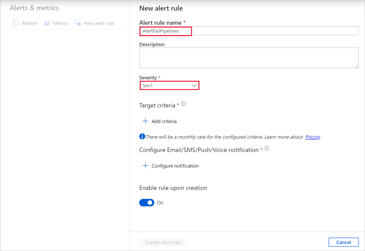 规则名称和严重性文本框的屏幕截图。