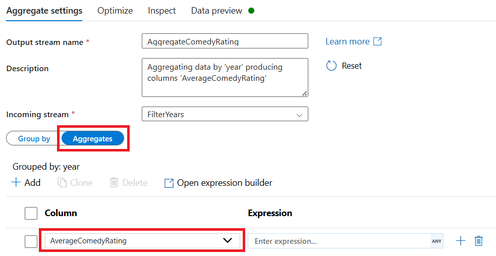 显示聚合设置下“聚合”选项卡中年份选项的屏幕截图。