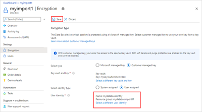显示加密类型设置窗格中显示的所选用户标识的屏幕截图。