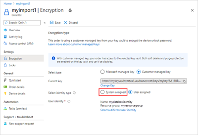 显示用于从客户管理的密钥更改为系统分配密钥的选项的屏幕截图。