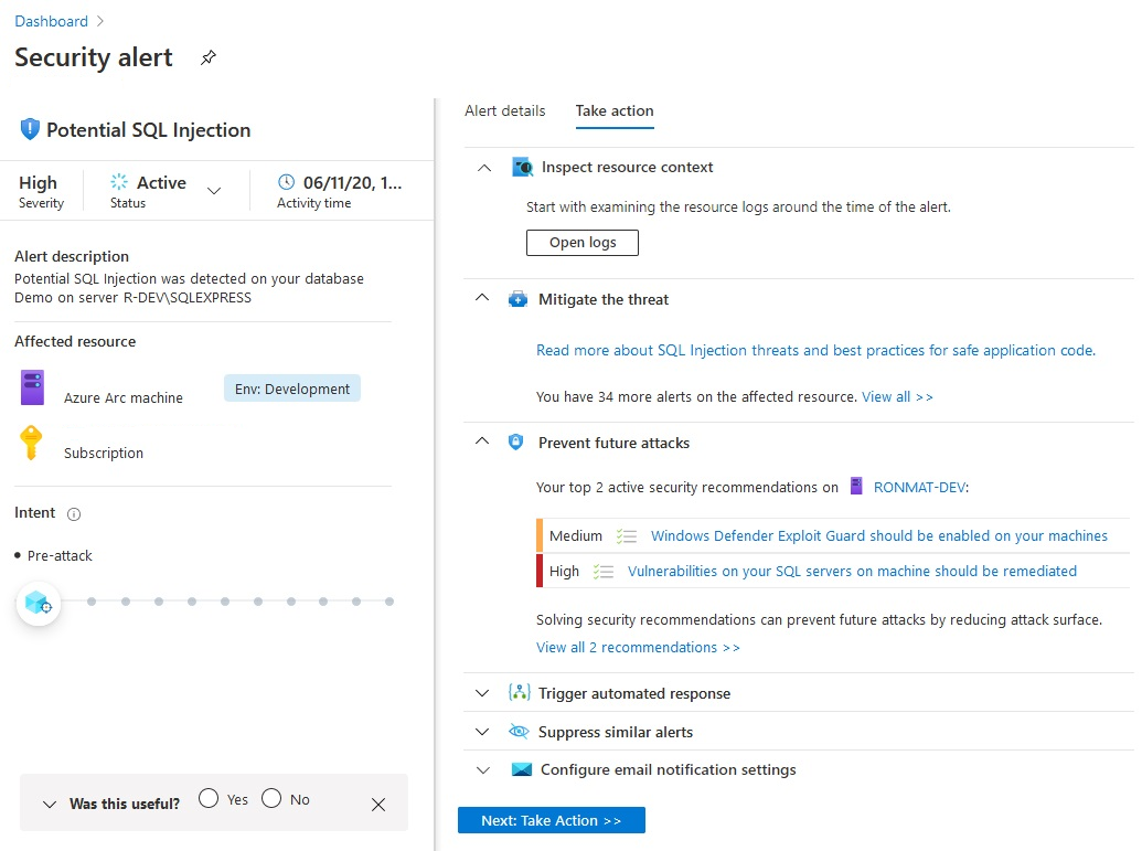 显示“采取行动”选项卡中可选操作的屏幕截图。