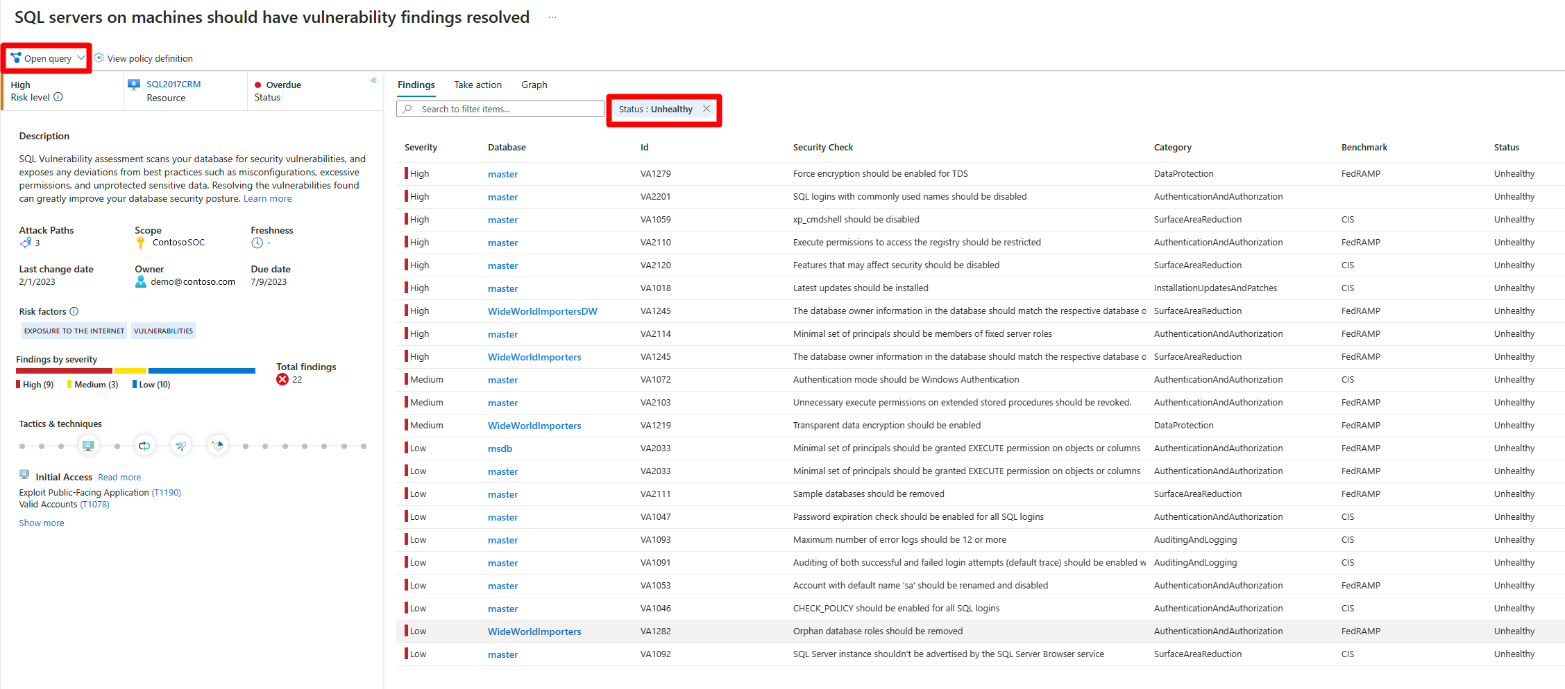 建议详细信息页上的“打开查询”按钮。