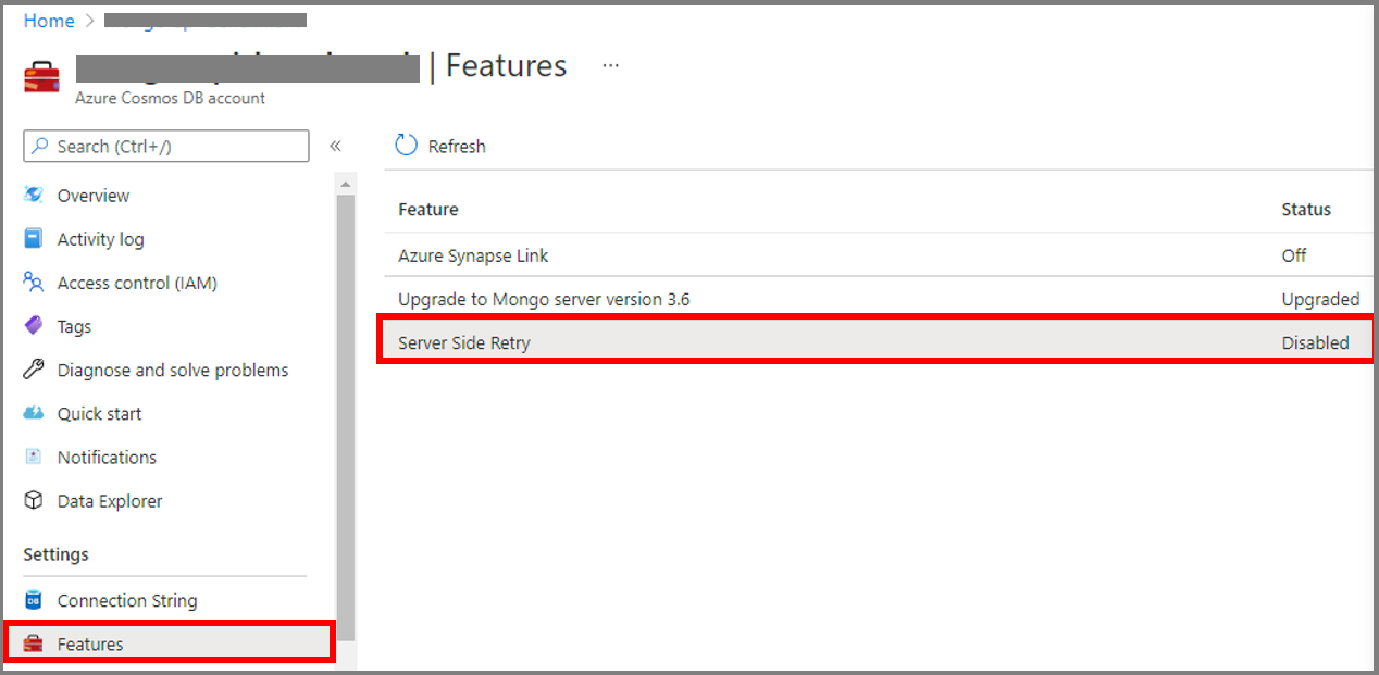 显示服务器端重试功能位置的屏幕截图。