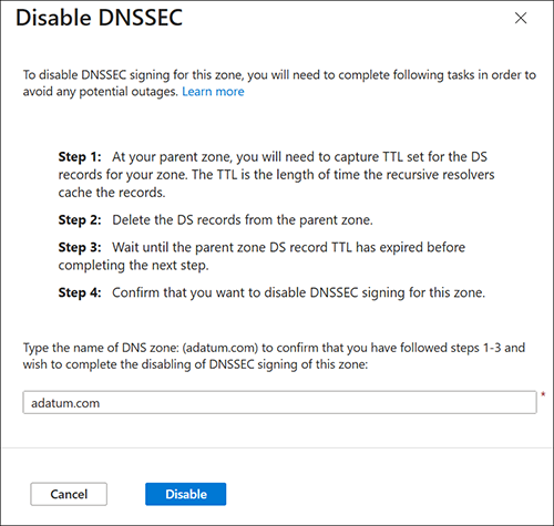 禁用 DNSSEC 窗格的屏幕截图。