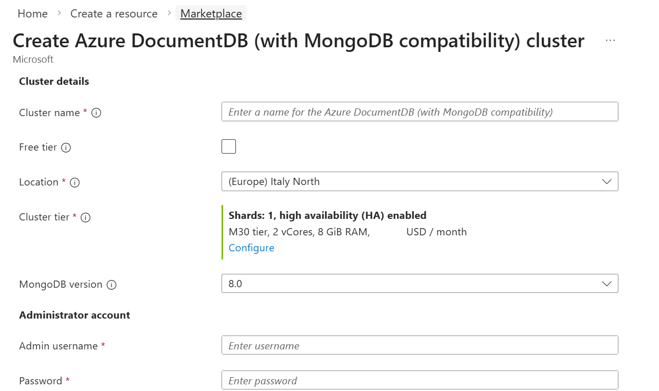 显示群集参数的屏幕截图。
