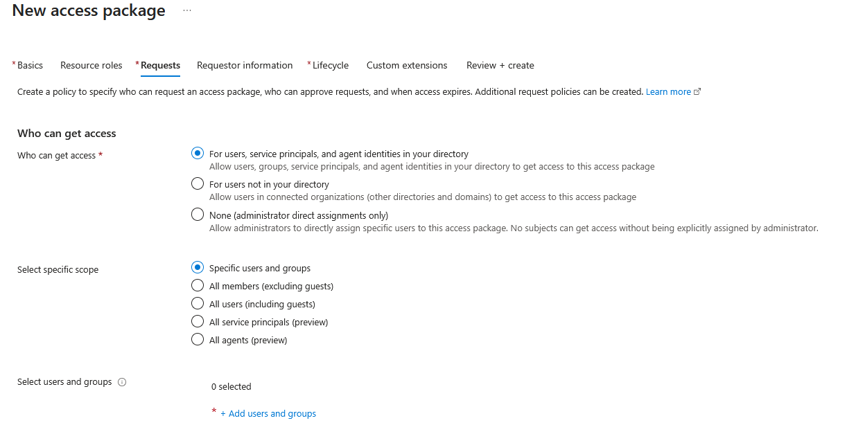 屏幕截图显示新访问包的“请求”选项卡。