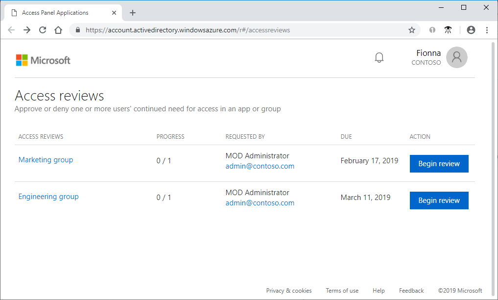 应用和群组待处理的访问评审列表