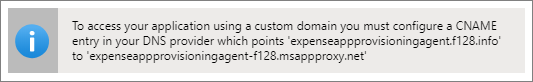 显示 DNS 区域配置所需的 CNAME 条目的信息栏。