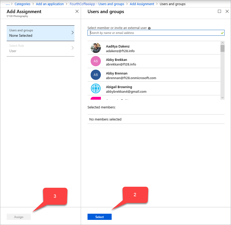 应用程序的用户和组分配页。
