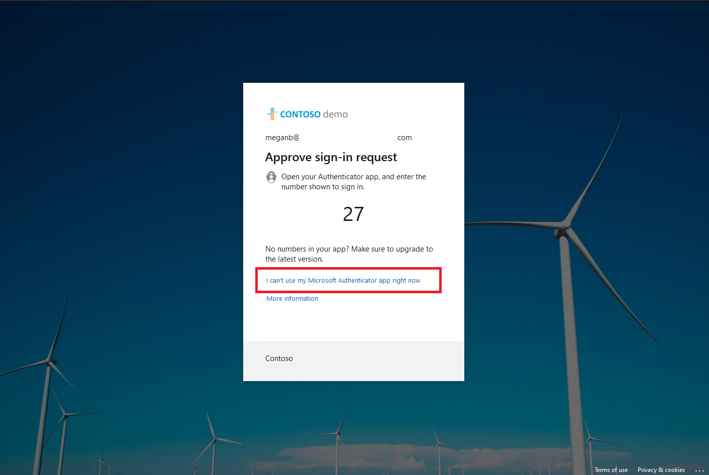 启用系统首选 MFA 时如何选择外部 MFA 的屏幕截图。