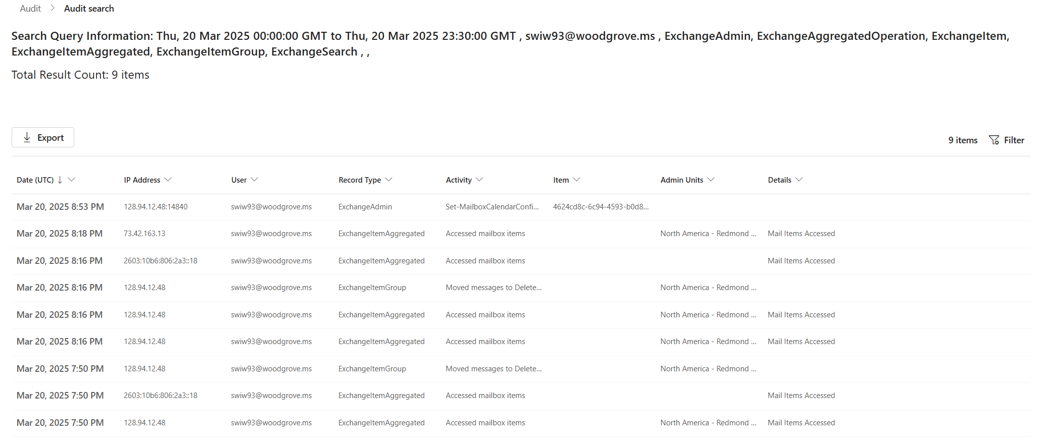 Microsoft Purview 门户中数据导出的屏幕截图。