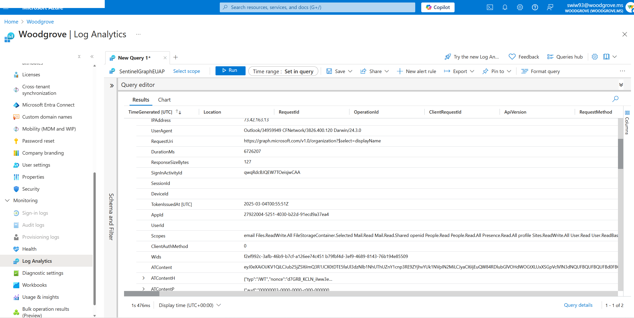 显示已联接日志的 KQL 查询结果的屏幕截图。