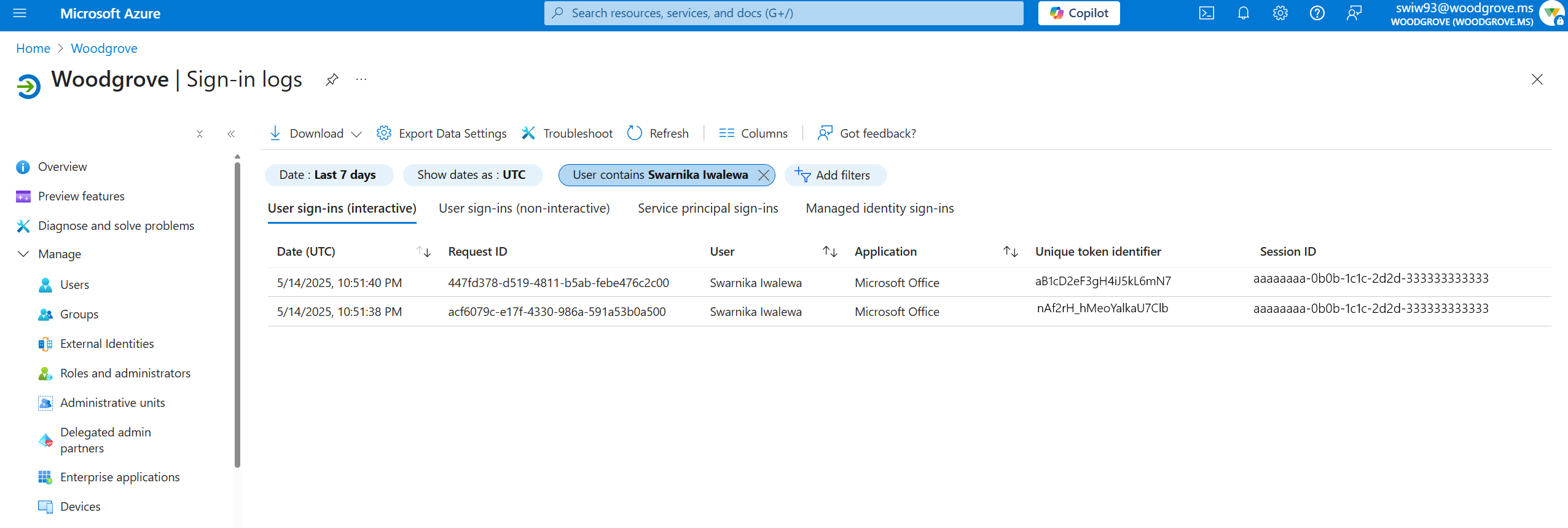 Microsoft Purview 门户的屏幕截图，其中显示了具有 Teams 方案的可链接标识符的日志项。