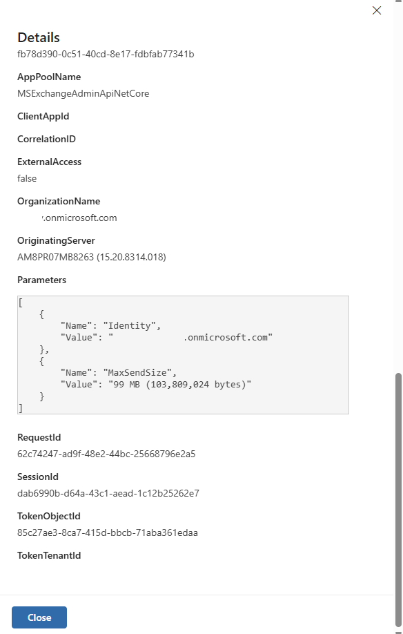 Microsoft Purview 门户的屏幕截图，其中显示了详细的日志项。
