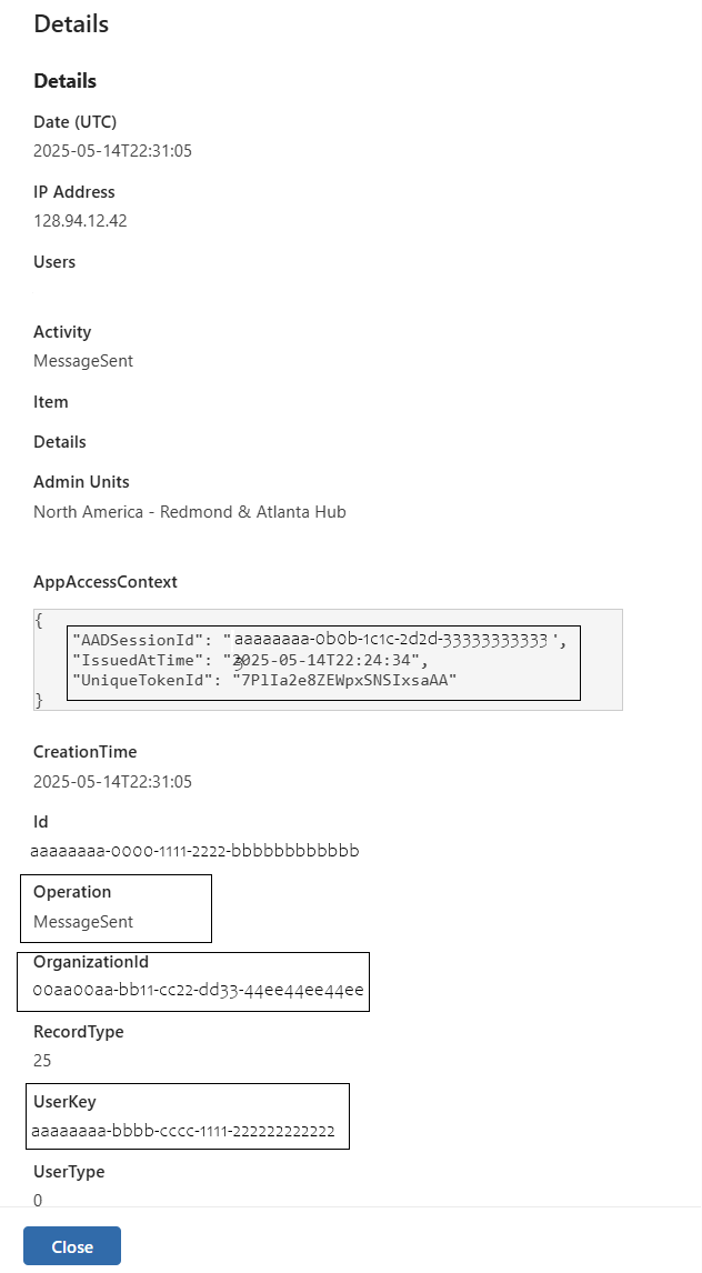 Microsoft Purview 门户的屏幕截图，其中显示了 Teams 和 SPO 的日志项。