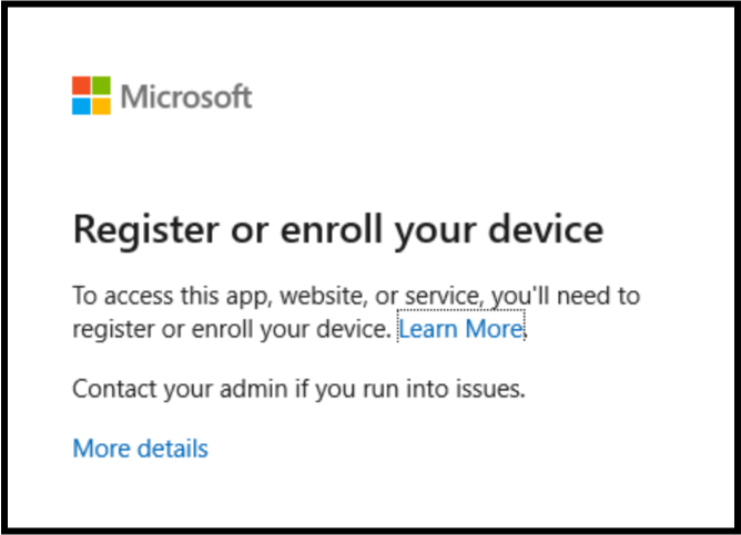 设备未注册或注册时令牌保护错误消息的屏幕截图。