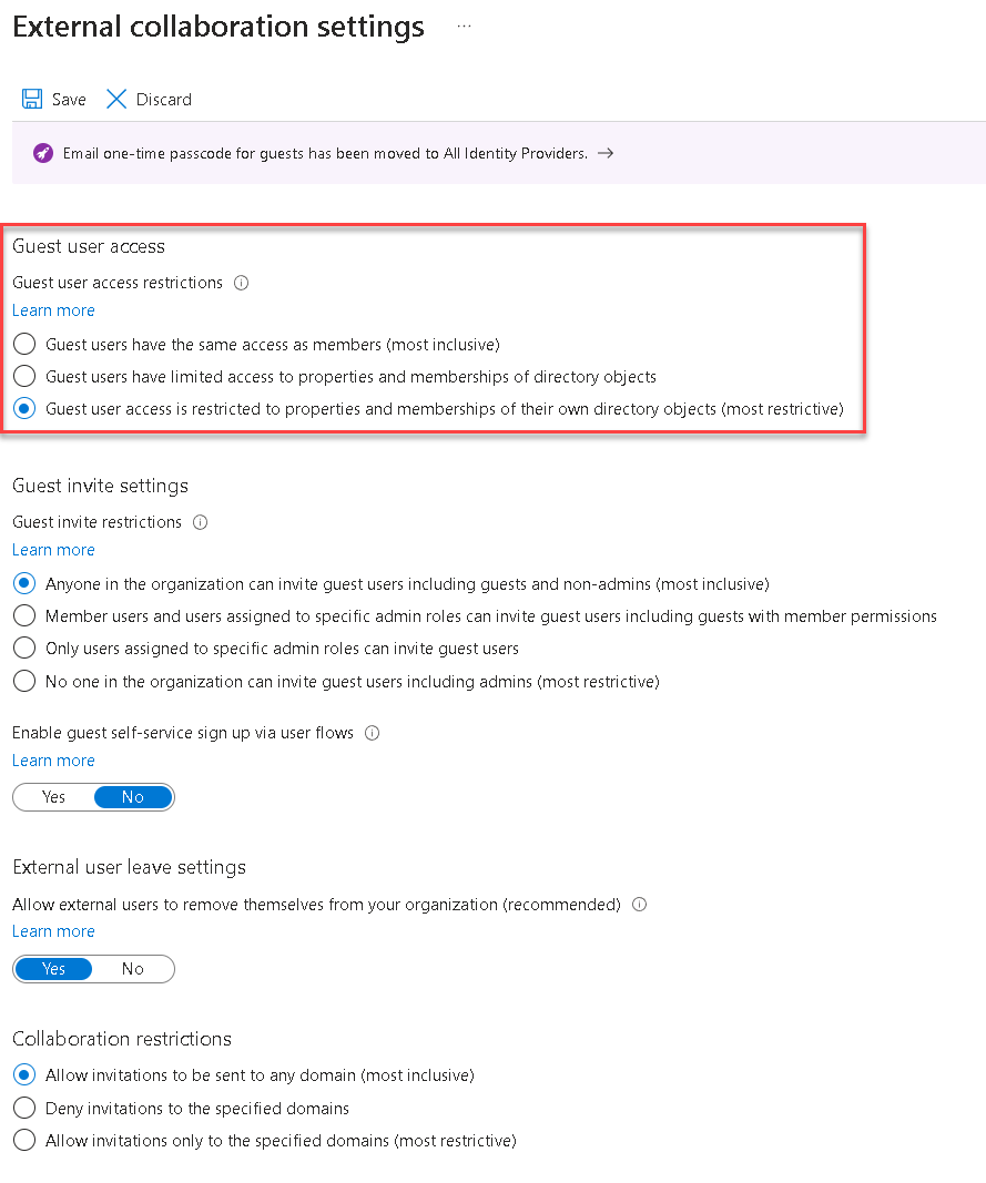 Microsoft Entra 外部协作设置页面的截图。